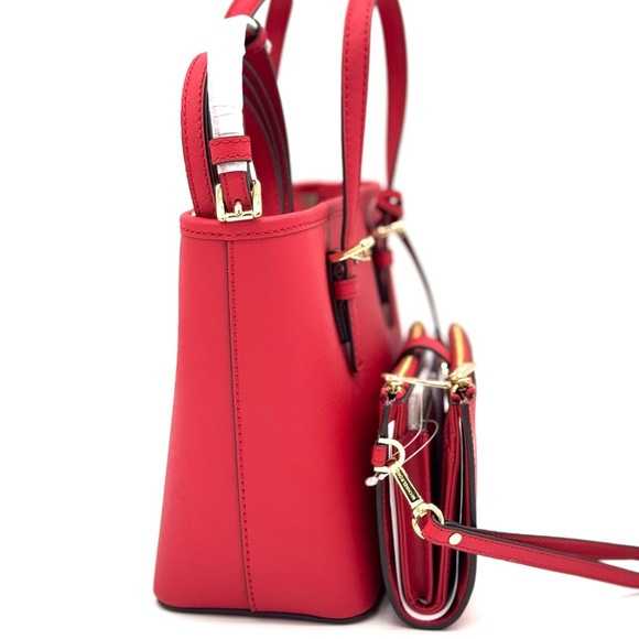 Michael Kors Jet Set Travel Extra-Small Top Zip Tote Bag & Double Zip Wallet Red - Picture 4 of 12